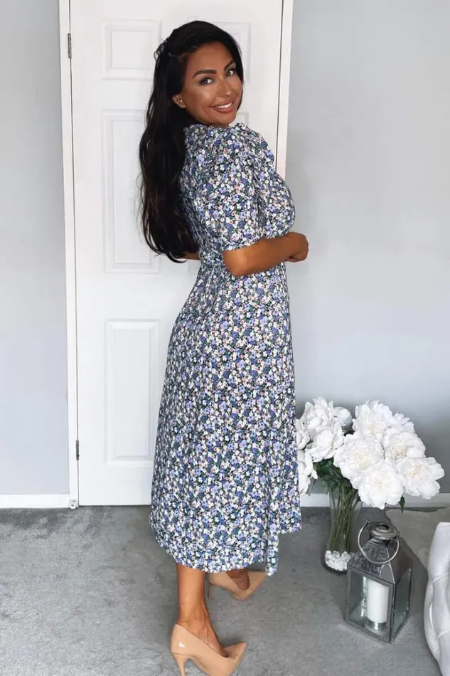 AX Paris Multi Floral Pleated Sleeve Midi Dress Women Dresses