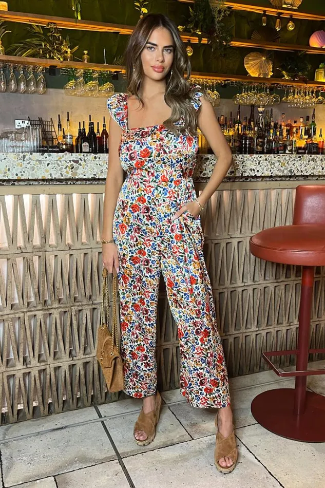 AX Paris Multi Floral Print Frill Strap Jumpsuit Women Jumpsuits And Playsuits AX Paris Multi Floral Print Frill Strap Jumpsuit Women Jumpsuits And Playsuits