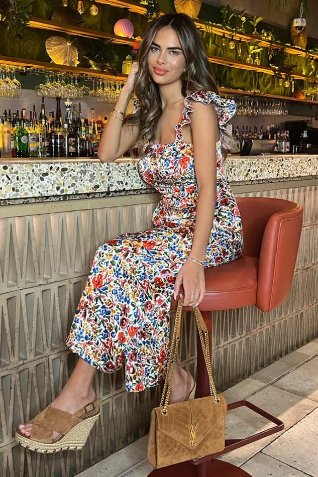 AX Paris Multi Floral Print Frill Strap Jumpsuit Women Jumpsuits And Playsuits