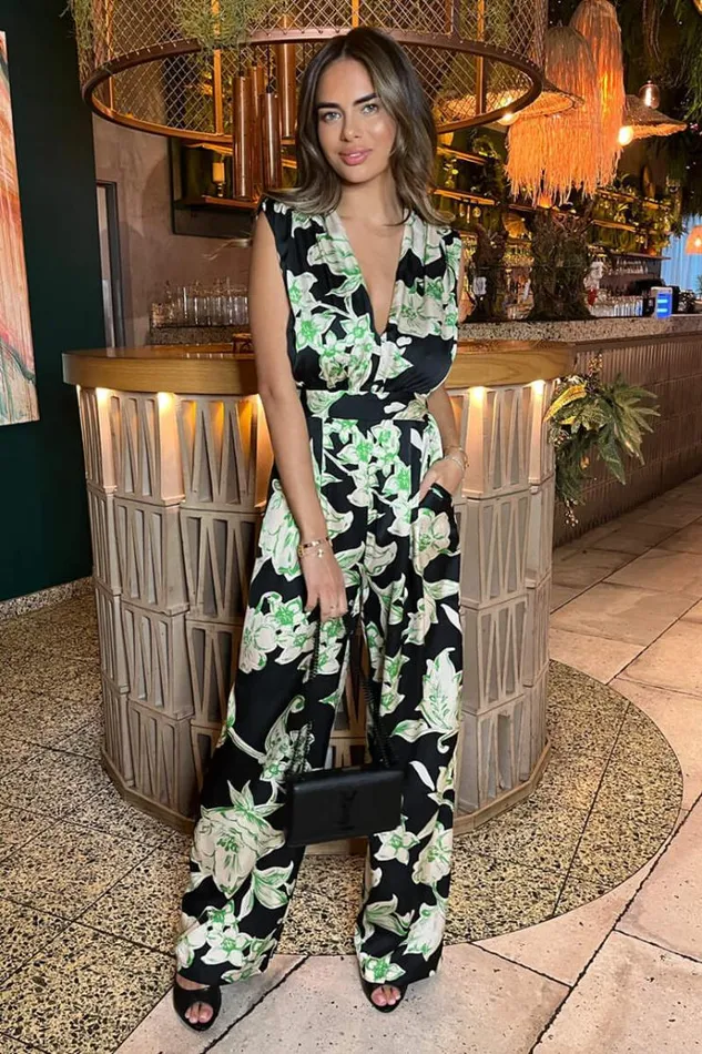 AX Paris Multi Floral Print V Neck Sleeveless Jumpsuit Women Jumpsuits And Playsuits