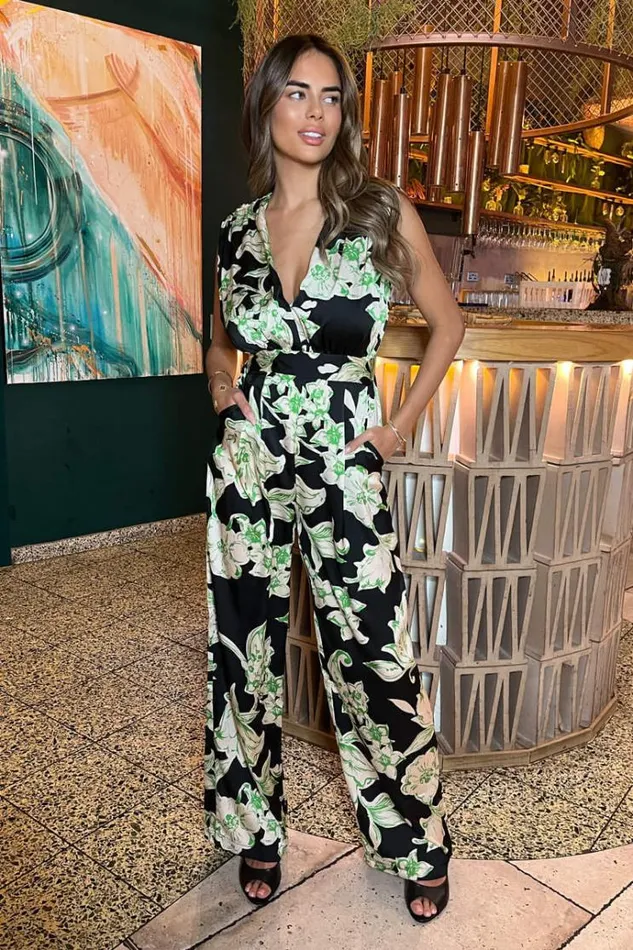 AX Paris Multi Floral Print V Neck Sleeveless Jumpsuit Women Jumpsuits And Playsuits
