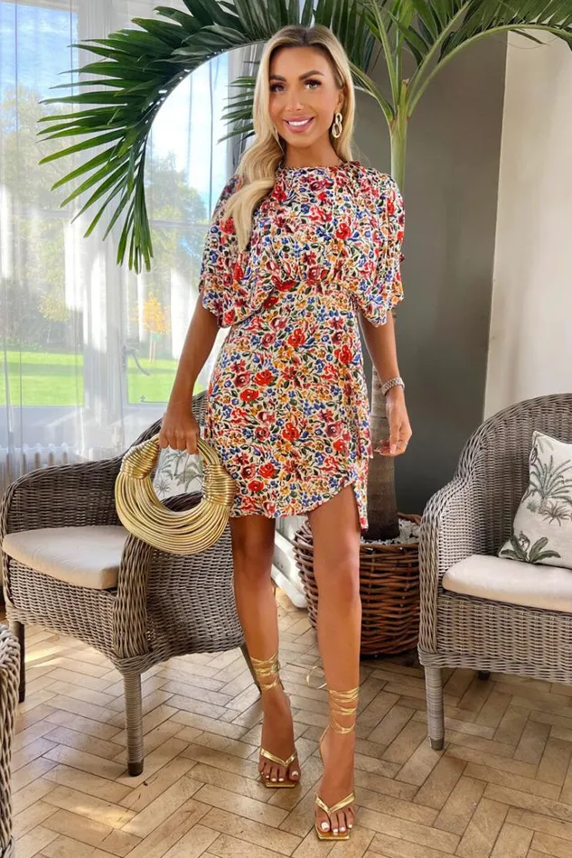 AX Paris Multi Floral Printed Batwing Mini Dress Women Dresses