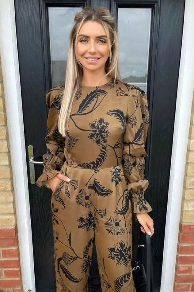 AX Paris Multi Floral Printed Elasticated Sleeve Jumpsuit Women Jumpsuits And Playsuits