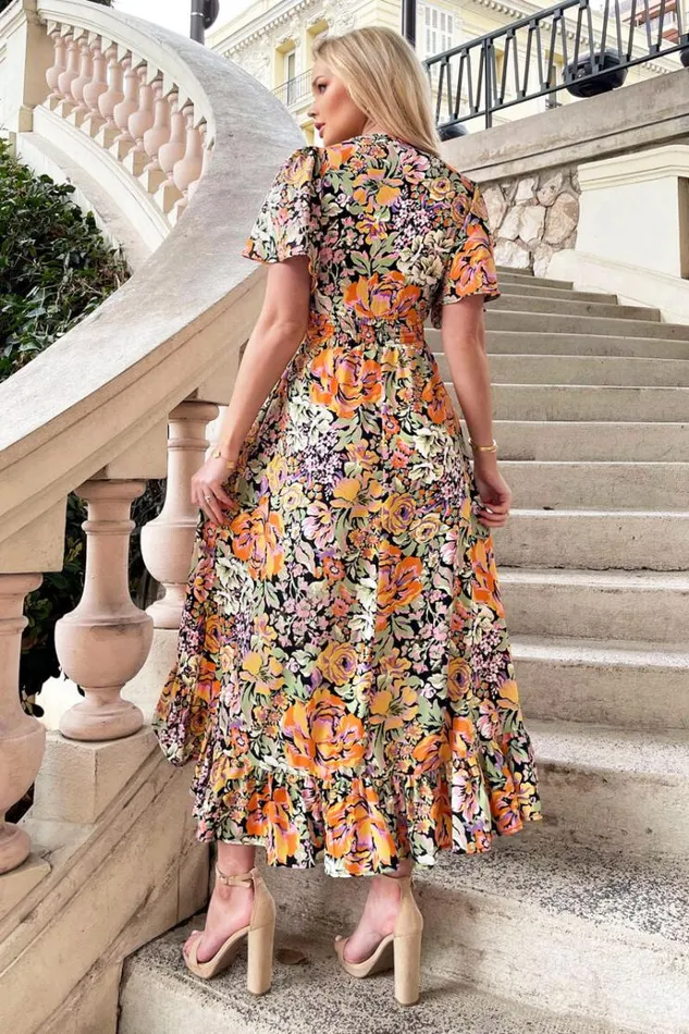 AX Paris Multi Floral Printed High Low Wrap Top Midi Dress Women Dresses