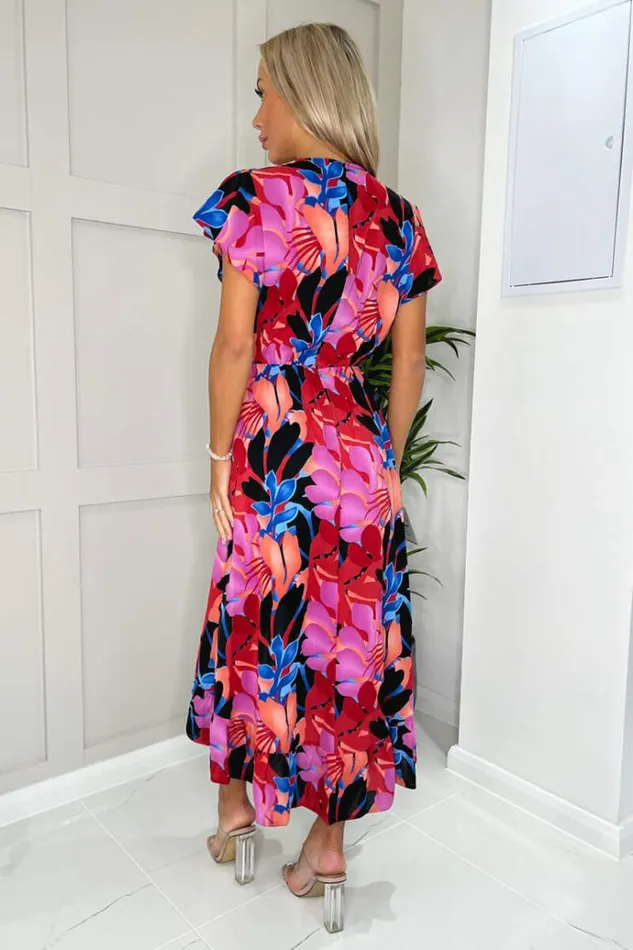 AX Paris Multi Floral Printed Wrap Over Top Frill Hem Midi Dress Women Dresses