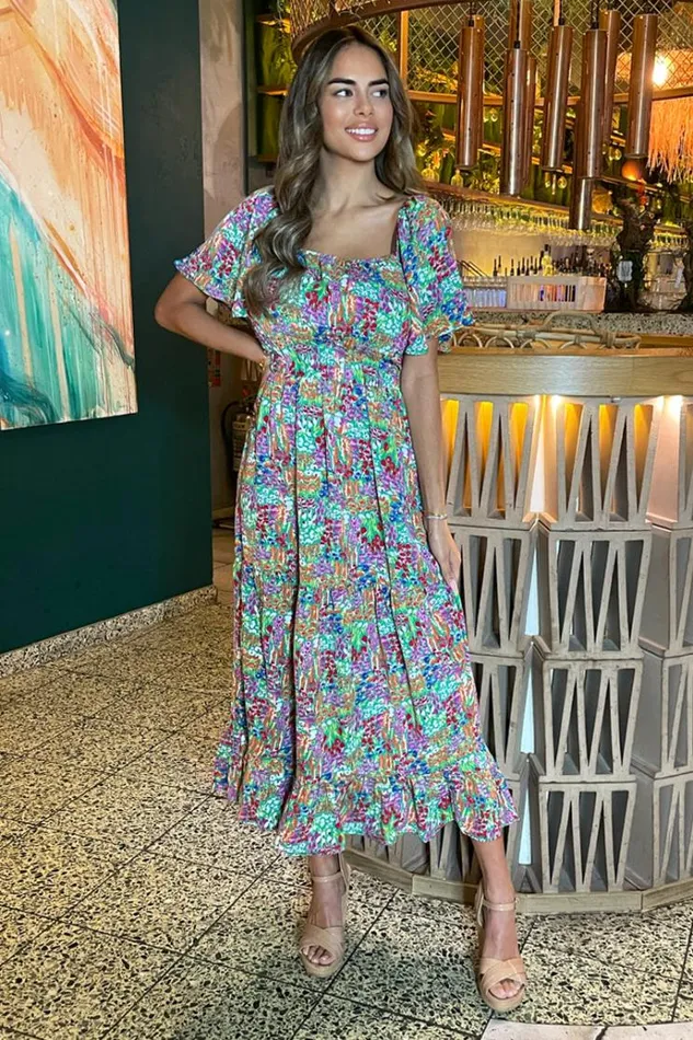 AX Paris Multi Garden Print Frill Hem Midi Dress Women Dresses