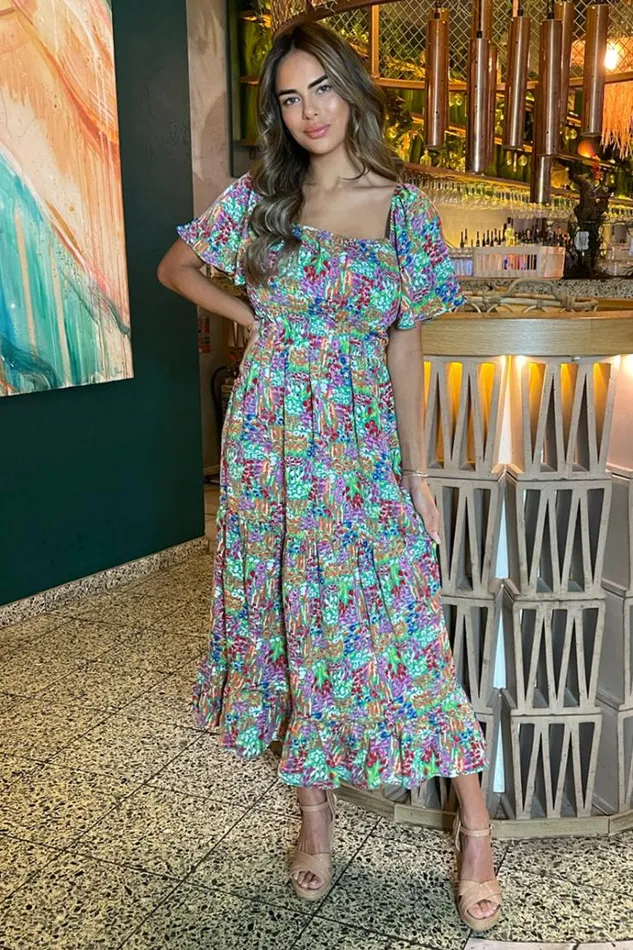 AX Paris Multi Garden Print Frill Hem Midi Dress Women Dresses
