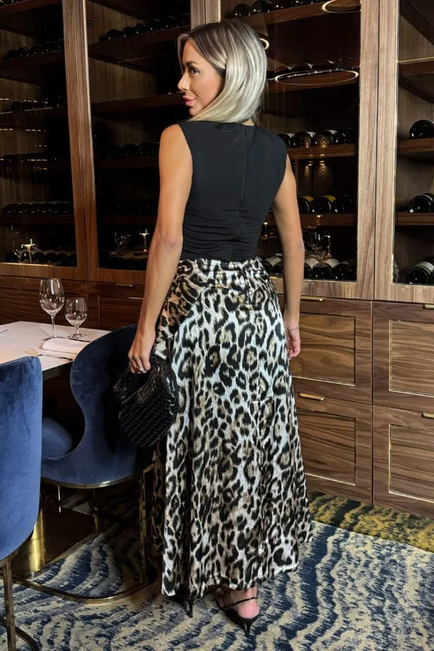 AX Paris Multi Leopard Print 2 In 1 Double Frill Split Midi Dress Women The Leopard Edit