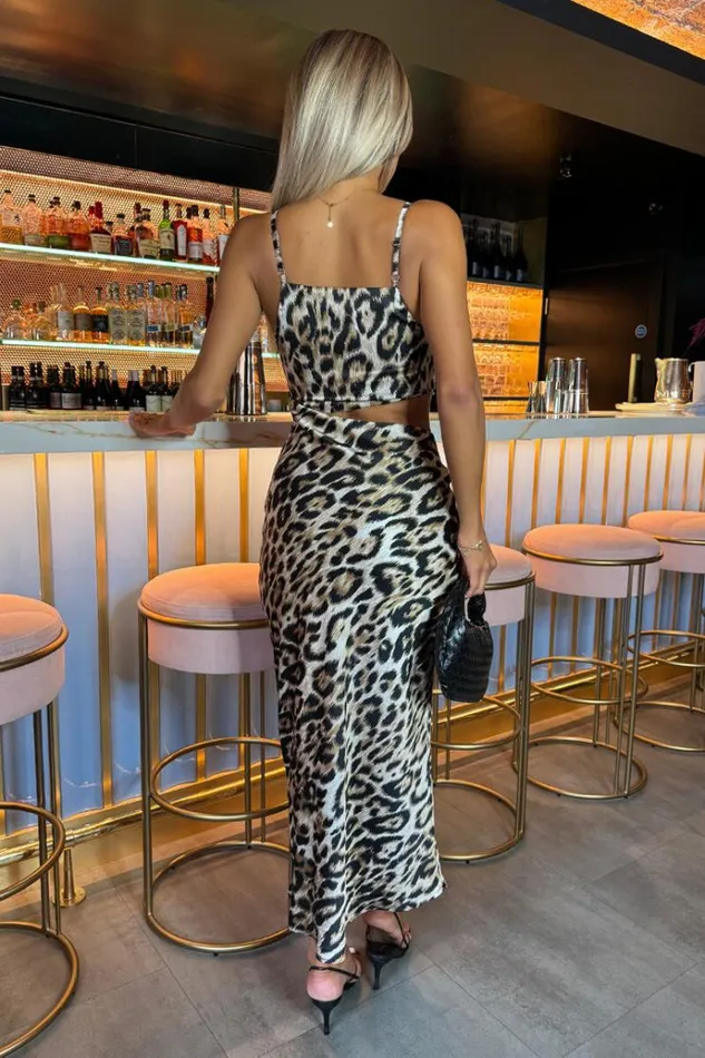AX Paris Multi Leopard Print Asymmetric Cut Out Midi Dress Women The Leopard Edit
