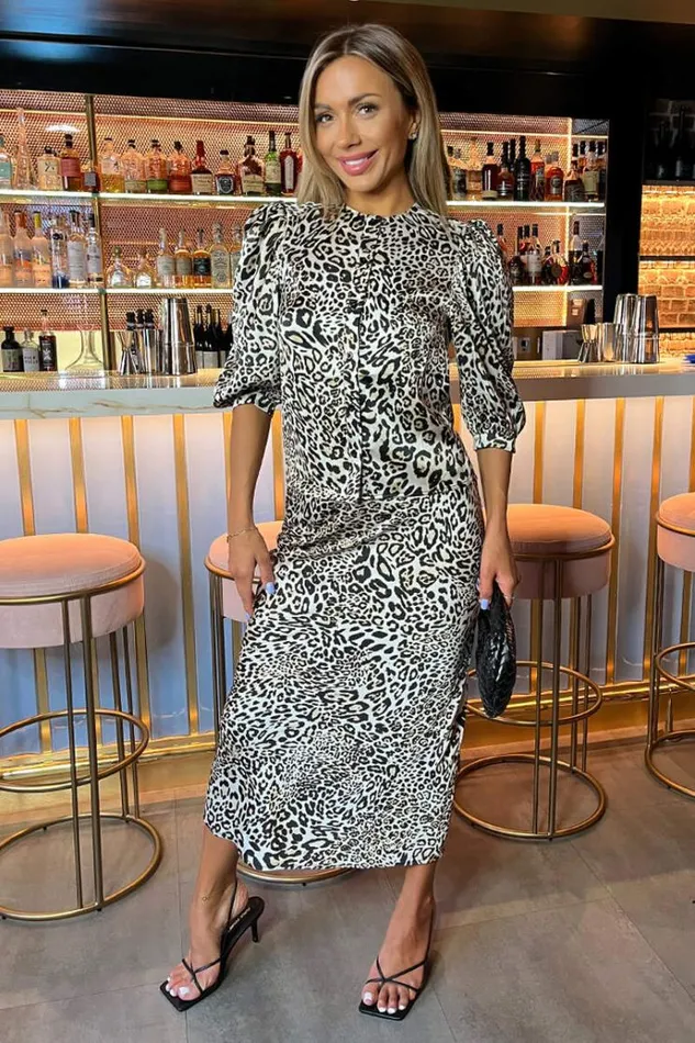 AX Paris Multi Leopard Print Satin Button Front Top Women Tops