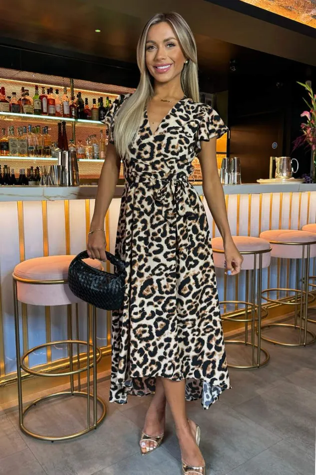 AX Paris Multi Leopard Print Short Sleeve Belted Wrap Midi Dress Women The Leopard Edit AX Paris Multi Leopard Print Short Sleeve Belted Wrap Midi Dress Women The Leopard Edit