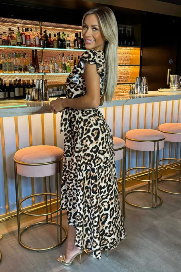 AX Paris Multi Leopard Print Short Sleeve Belted Wrap Midi Dress Women The Leopard Edit