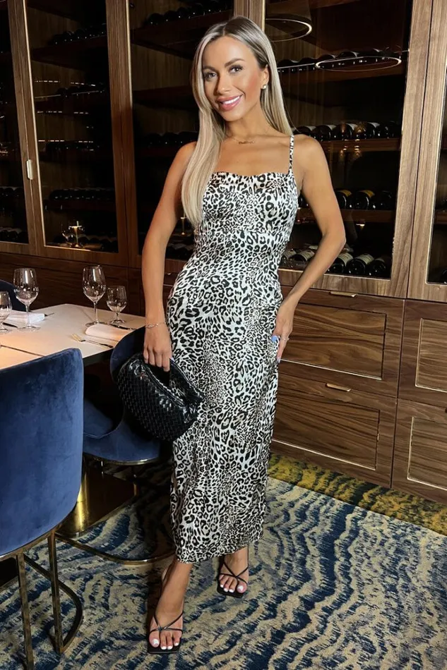 AX Paris Multi Leopard Print Strappy Satin Slip Midi Dress Women Dresses