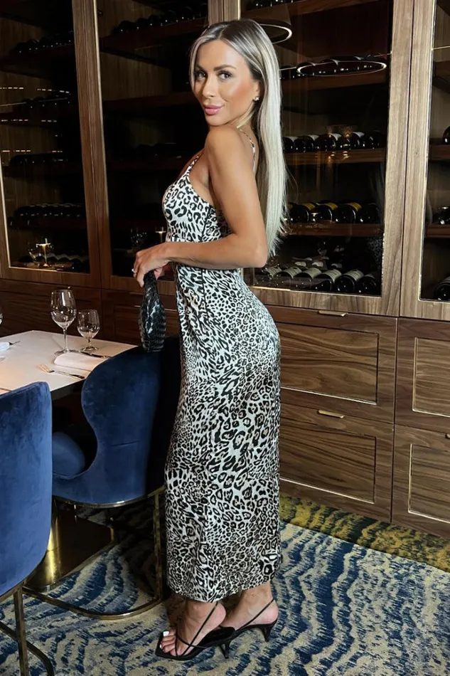 AX Paris Multi Leopard Print Strappy Satin Slip Midi Dress Women Dresses