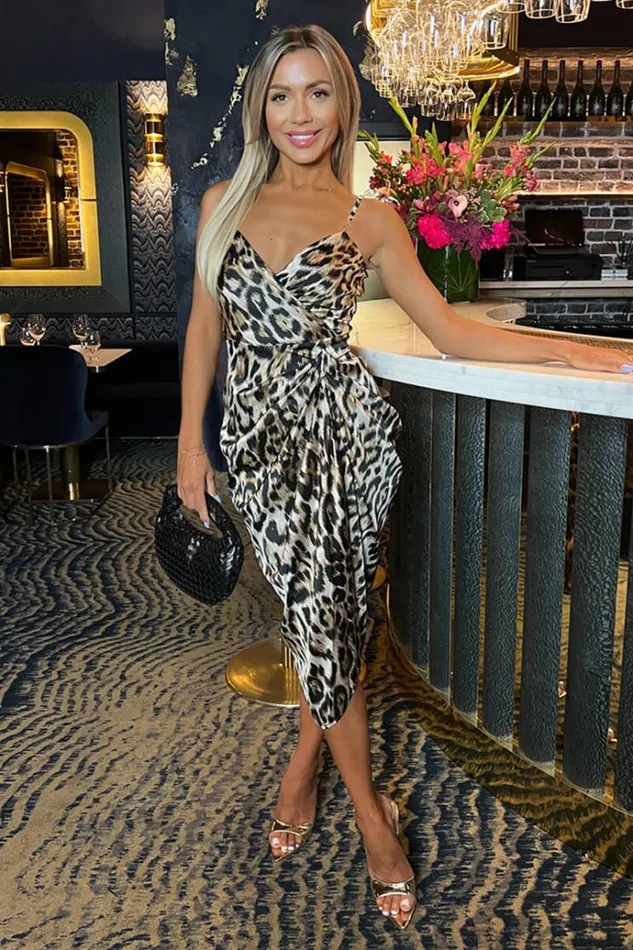AX Paris Multi Leopard Print Strappy Wrap Top Gathered Skirt Midi Dress Women The Leopard Edit AX Paris Multi Leopard Print Strappy Wrap Top Gathered Skirt Midi Dress Women The Leopard Edit
