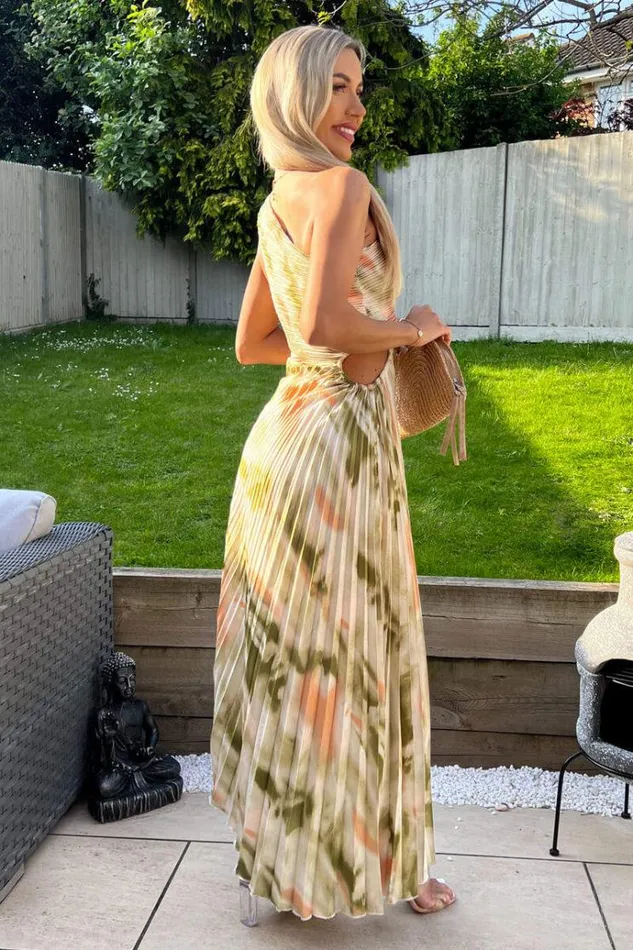 AX Paris Multi Marble Print One Shoulder Pleated Satin Midi Dress Women Dresses