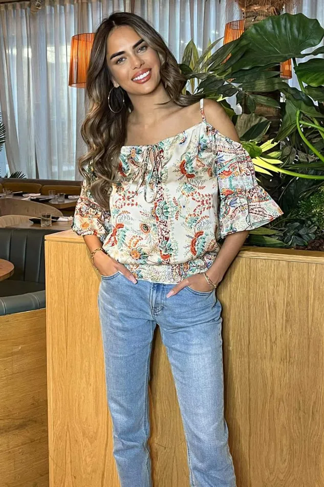 AX Paris Multi Paisley Print Cut Out Shoulder Top Women Tops