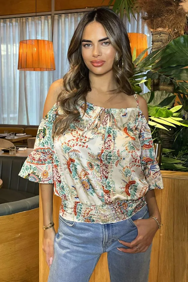 AX Paris Multi Paisley Print Cut Out Shoulder Top Women Tops
