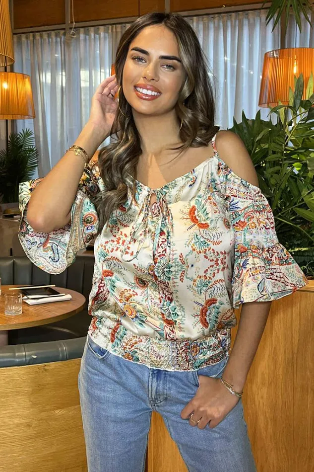 AX Paris Multi Paisley Print Cut Out Shoulder Top Women Tops