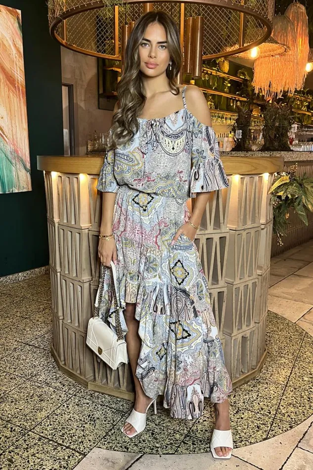 AX Paris Multi Paisley Printed Cold Shoulder Asymmetric Smock Midi Dress Women Dresses AX Paris Multi Paisley Printed Cold Shoulder Asymmetric Smock Midi Dress Women Dresses