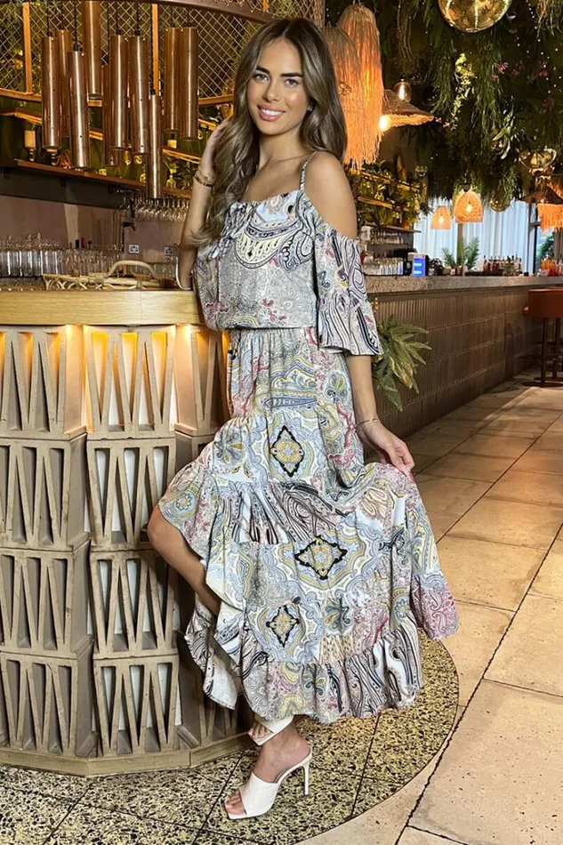AX Paris Multi Paisley Printed Cold Shoulder Asymmetric Smock Midi Dress Women Dresses