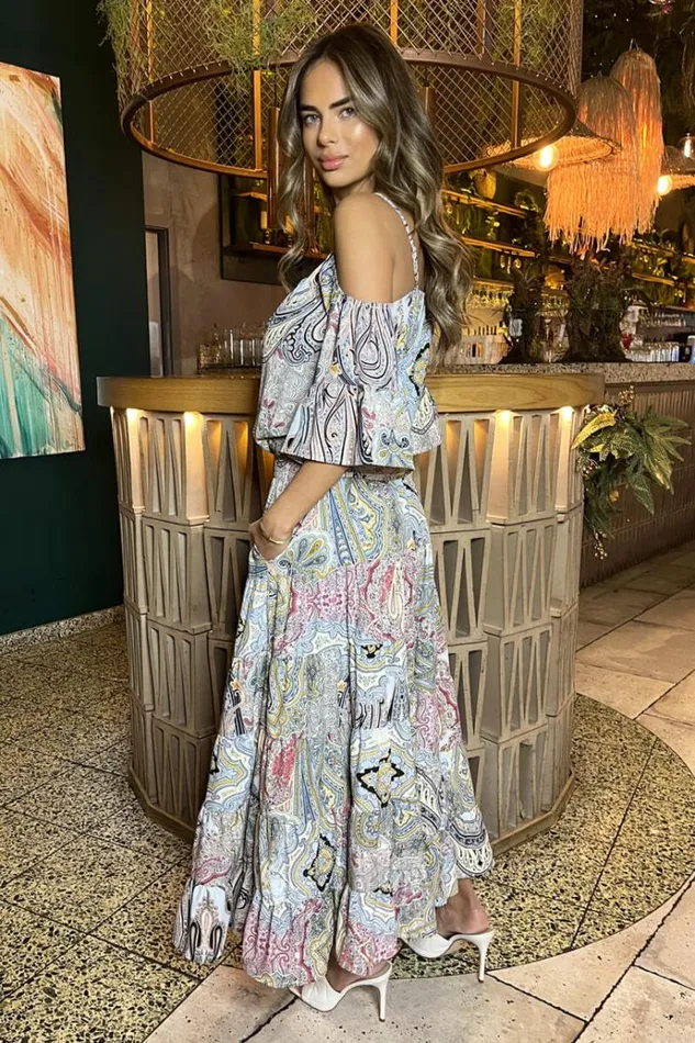 AX Paris Multi Paisley Printed Cold Shoulder Asymmetric Smock Midi Dress Women Dresses