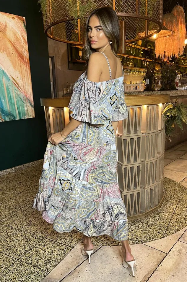 AX Paris Multi Paisley Printed Cold Shoulder Asymmetric Smock Midi Dress Women Dresses