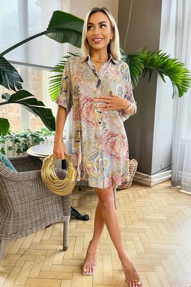 AX Paris Multi Paisley Printed Frill Hem Shirt Mini Dress Women Dresses