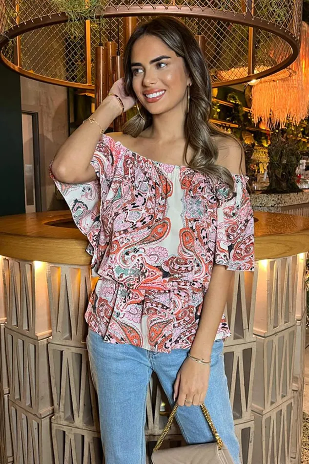 AX Paris Multi Pink Tone Print Bardot Top Women Tops
