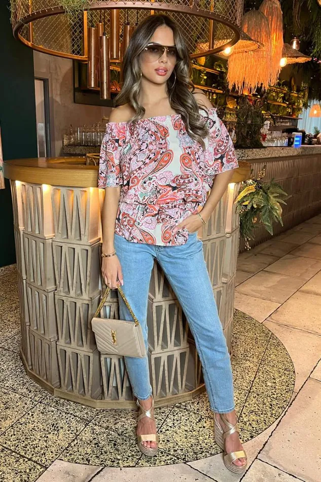 AX Paris Multi Pink Tone Print Bardot Top Women Tops