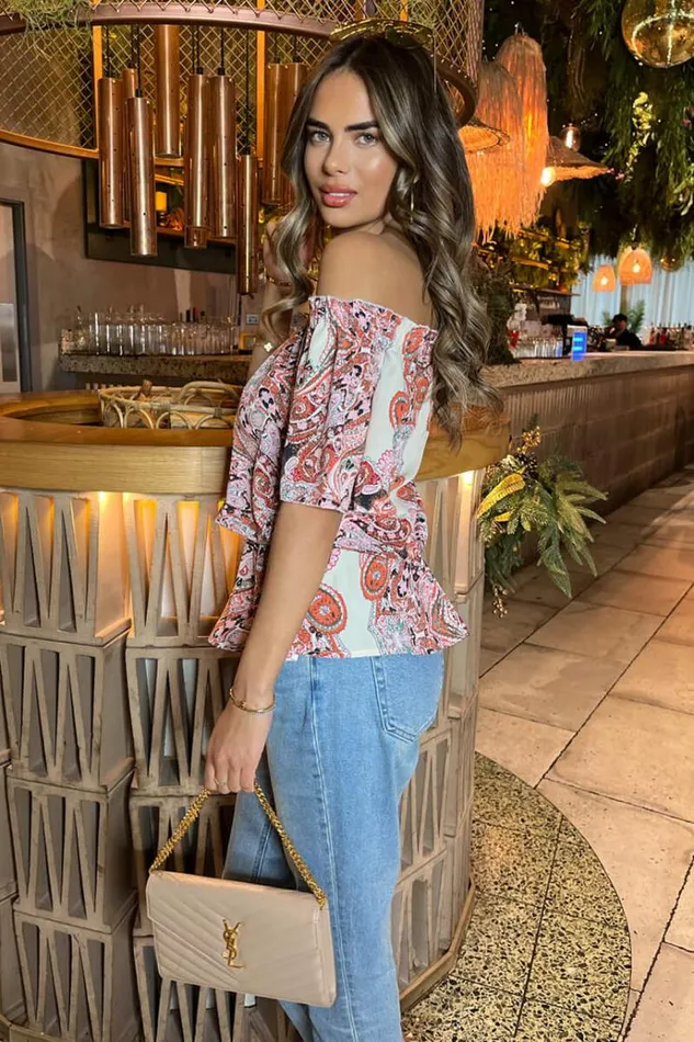 AX Paris Multi Pink Tone Print Bardot Top Women Tops