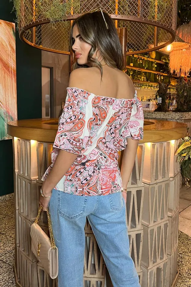 AX Paris Multi Pink Tone Print Bardot Top Women Tops