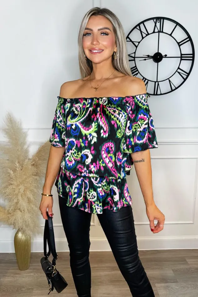 AX Paris Multi Print Bardot Frill Sleeve Top Women Tops