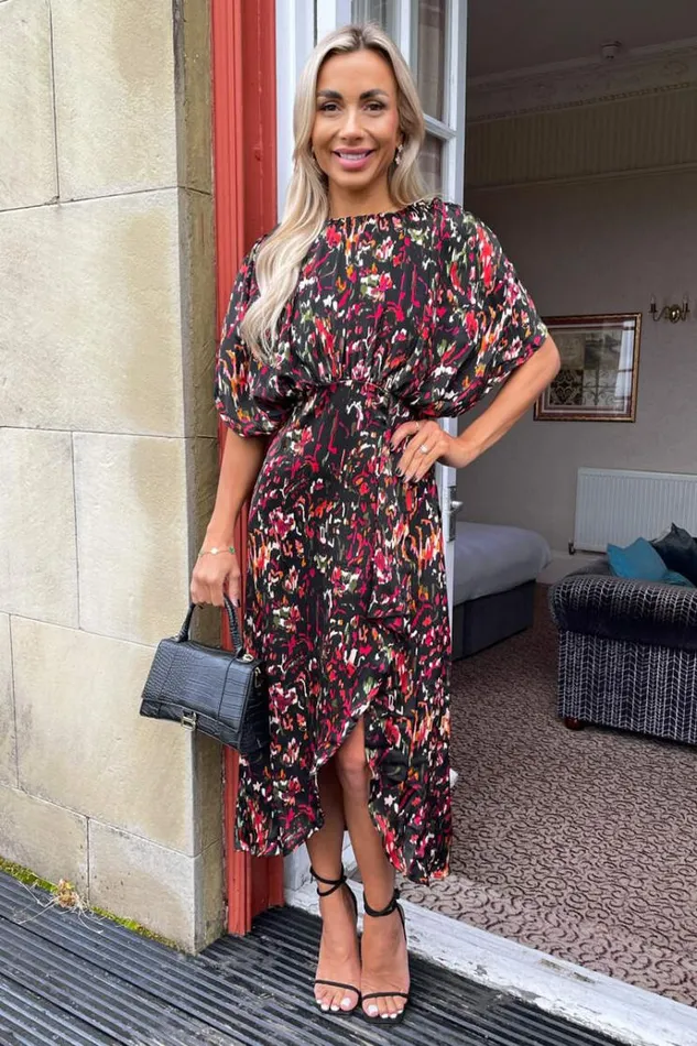 AX Paris Multi Print Batwing Top Wrap Skirt Midi Dress Women Dresses