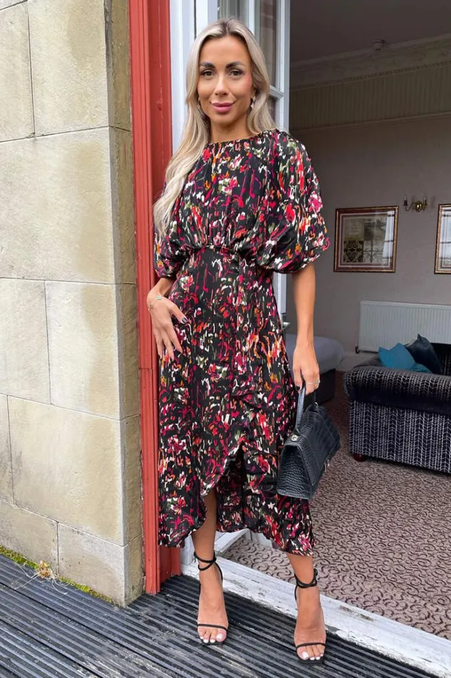 AX Paris Multi Print Batwing Top Wrap Skirt Midi Dress Women Dresses