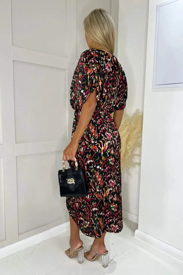 AX Paris Multi Print Batwing Top Wrap Skirt Midi Dress Women Dresses