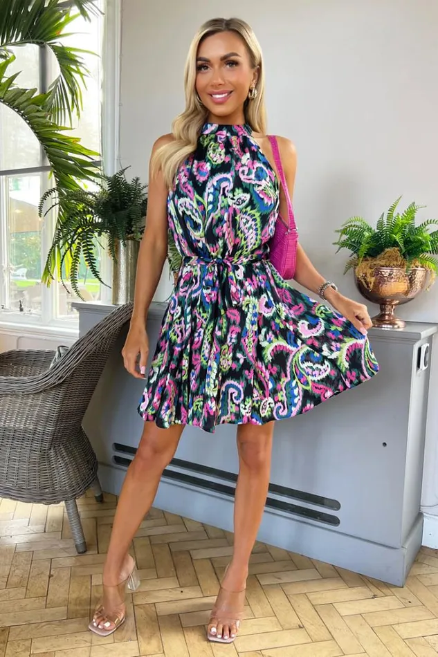 AX Paris Multi Print High Neck Skater Dress Women Dresses