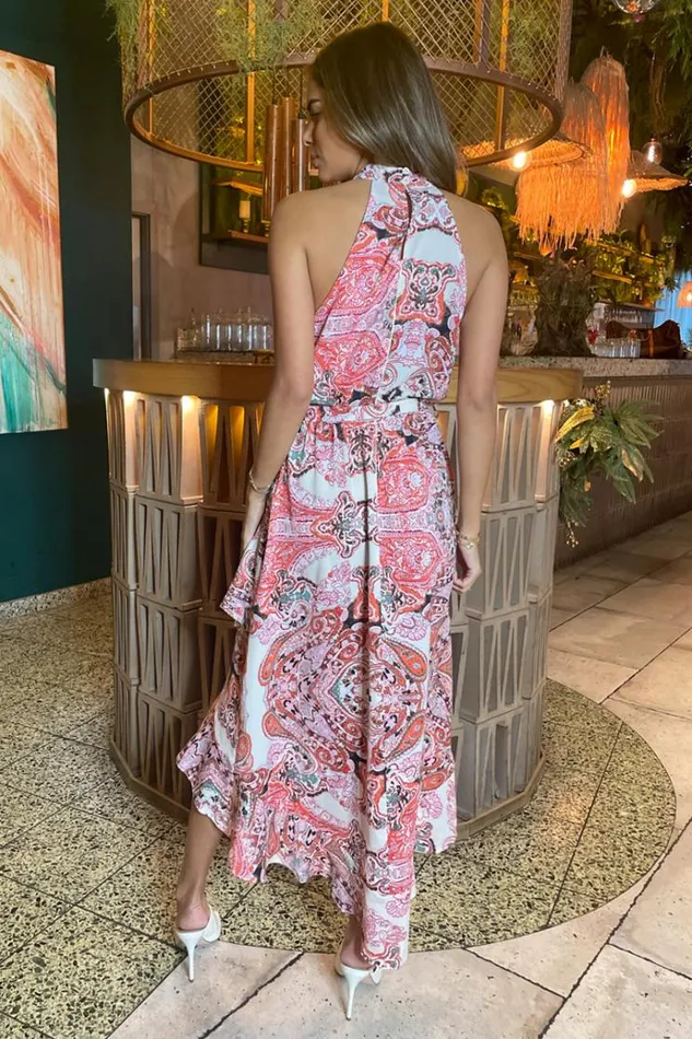 AX Paris Multi Print Paisley Halter Neck Tie Waist Midi Dress Women Dresses