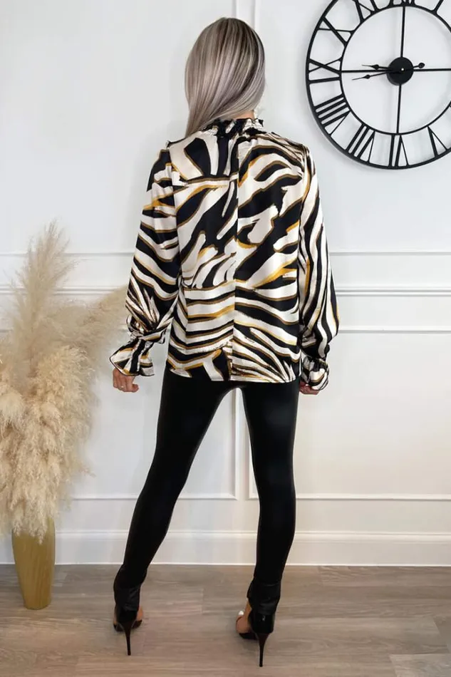 AX Paris Multi Print Shirred High Neck Long Sleeve Top Women Tops