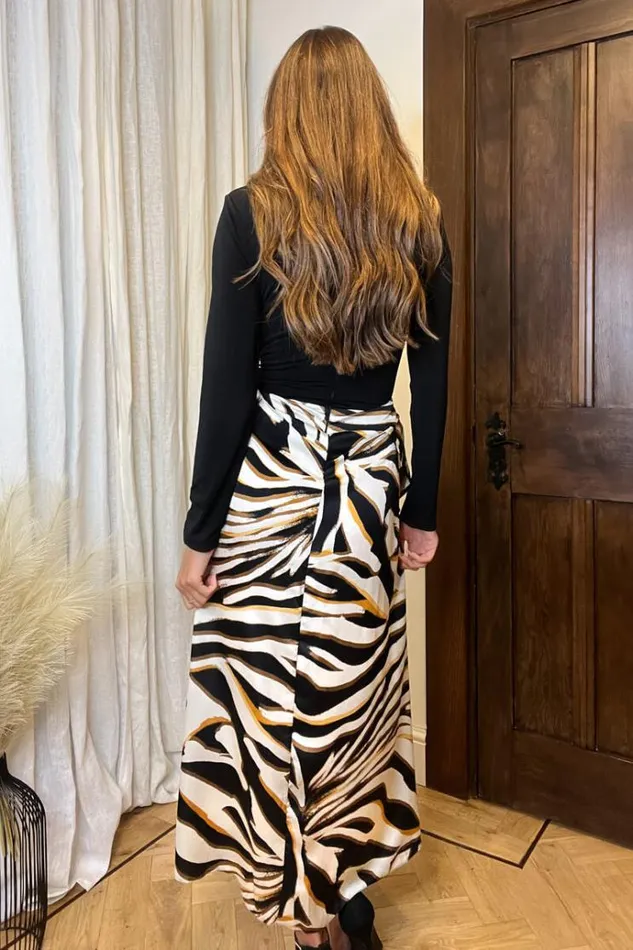 AX Paris Multi Printed 2 In 1 Long Sleeve Double Frill Split Midi Dress Women Dresses