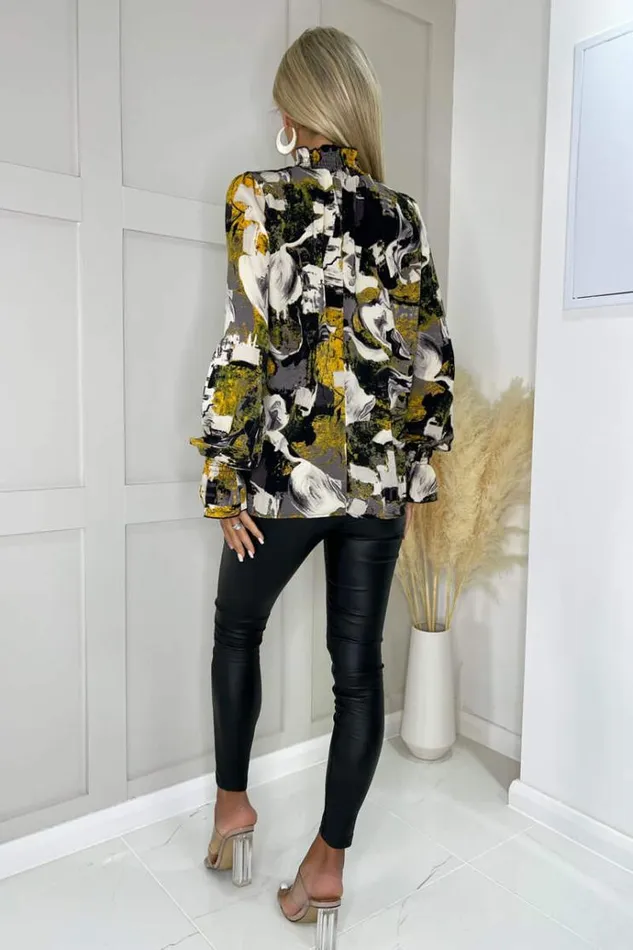 AX Paris Multi Printed Long Sleeve Shirred Detail Top Women Tops