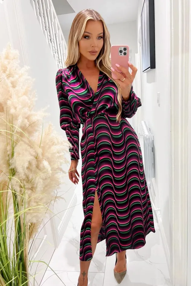 AX Paris Multi Printed Long Sleeve Wrap Top Midi Dress Women Dresses