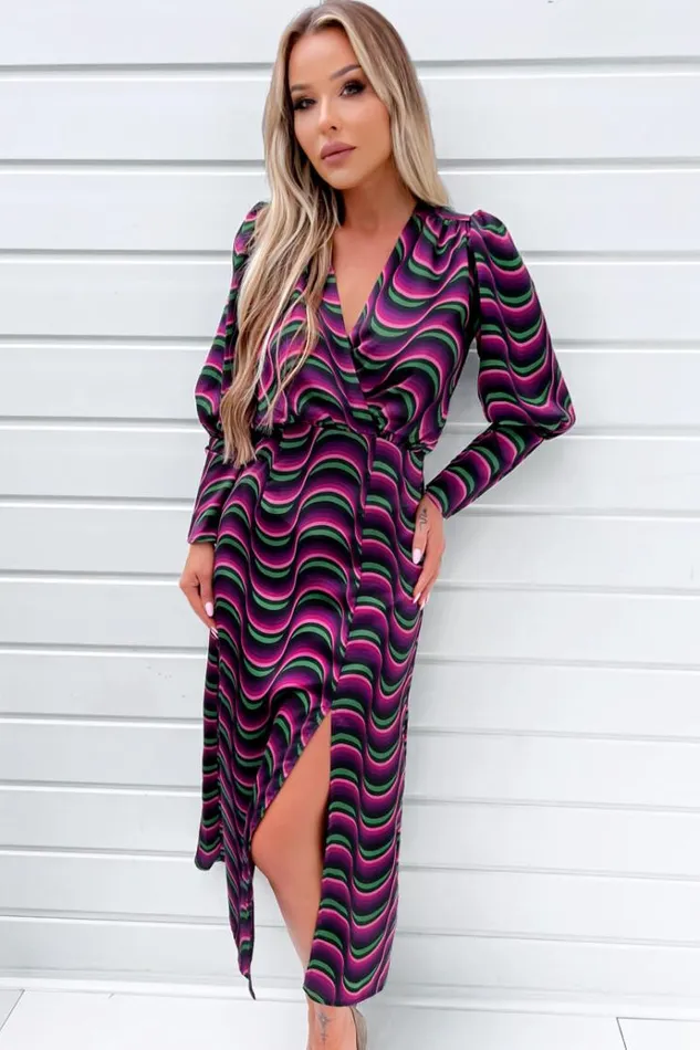 AX Paris Multi Printed Long Sleeve Wrap Top Midi Dress Women Dresses
