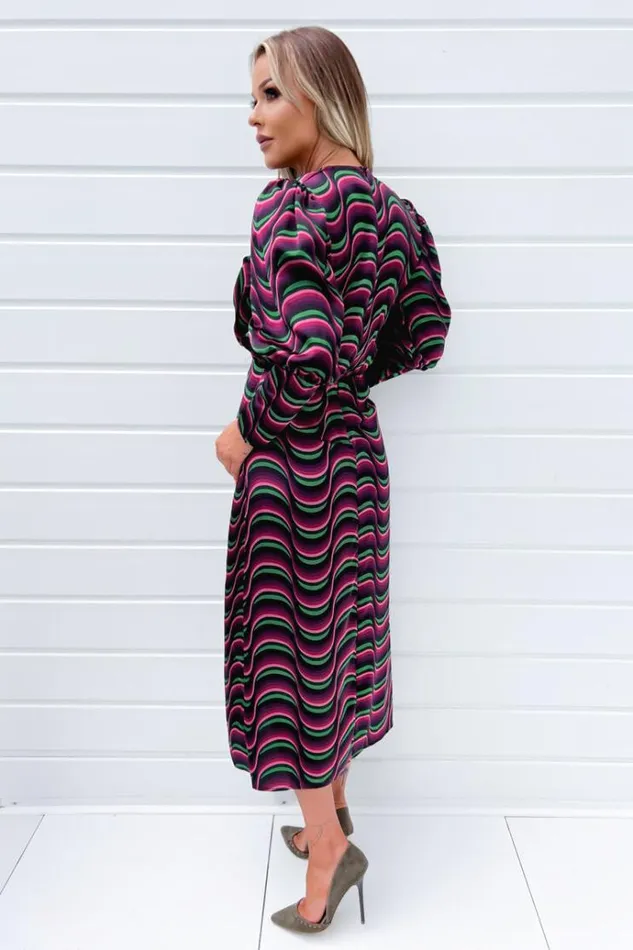AX Paris Multi Printed Long Sleeve Wrap Top Midi Dress Women Dresses