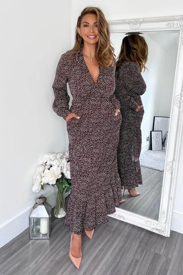 AX Paris Multi Printed Long Sleeve Wrap Top Smock Midi Dress Women Dresses