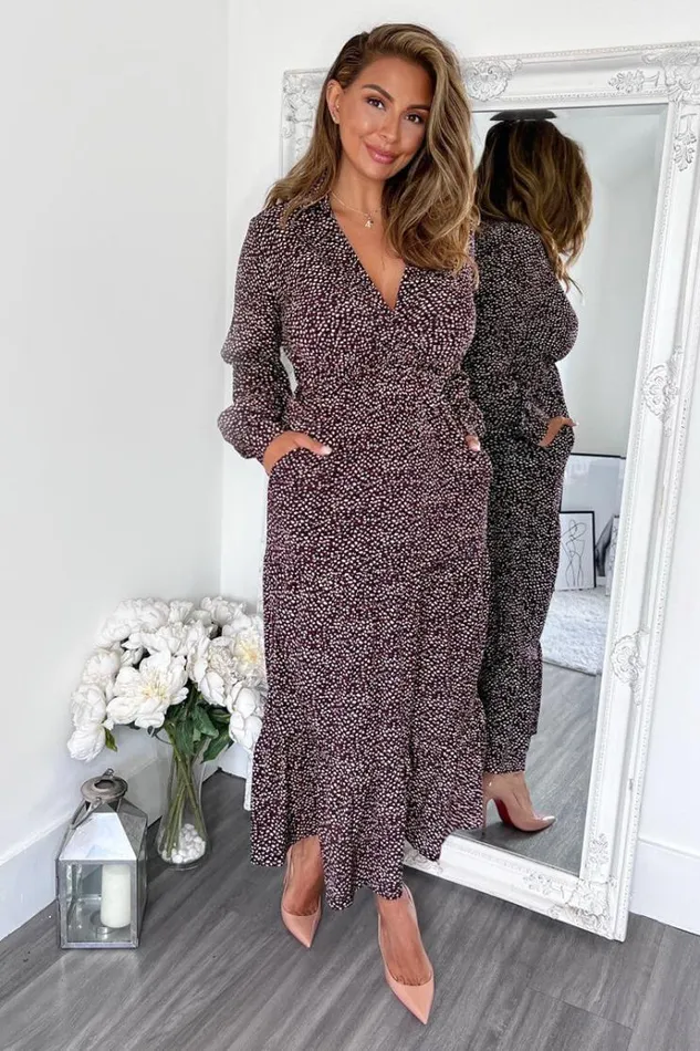 AX Paris Multi Printed Long Sleeve Wrap Top Smock Midi Dress Women Dresses