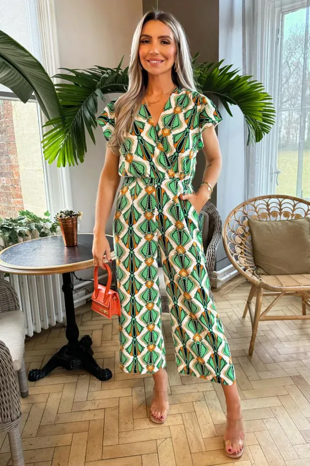 AX Paris Multi Printed Short Sleeve Wrap Top Jumpsuit Women Jumpsuits And Playsuits AX Paris Multi Printed Short Sleeve Wrap Top Jumpsuit Women Jumpsuits And Playsuits