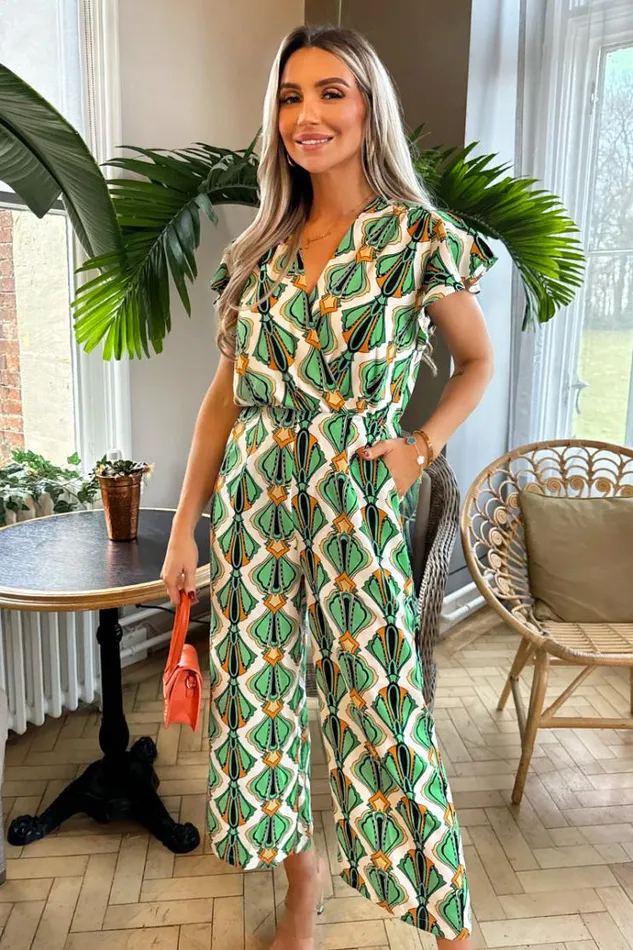 AX Paris Multi Printed Short Sleeve Wrap Top Jumpsuit Women Jumpsuits And Playsuits