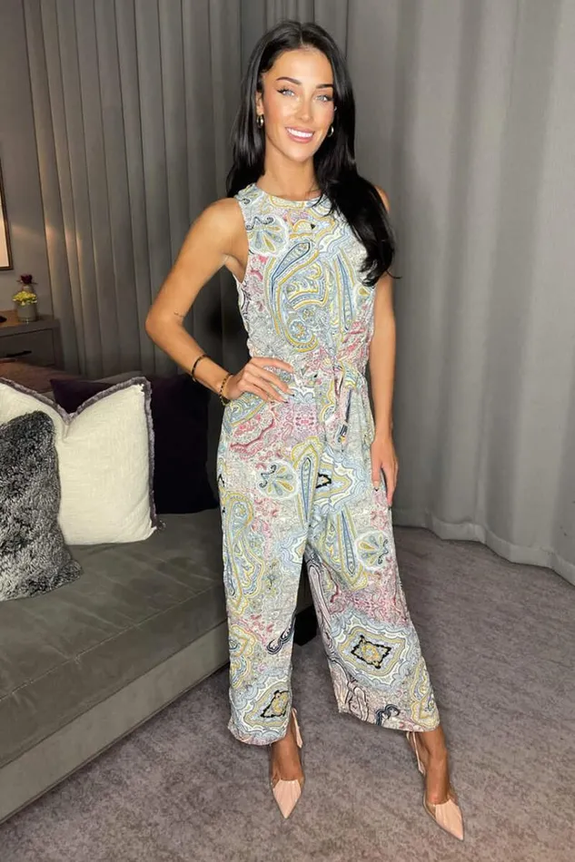 AX Paris Multi Printed Sleeveless Knot Front Jumpsuit Women Jumpsuits And Playsuits AX Paris Multi Printed Sleeveless Knot Front Jumpsuit Women Jumpsuits And Playsuits