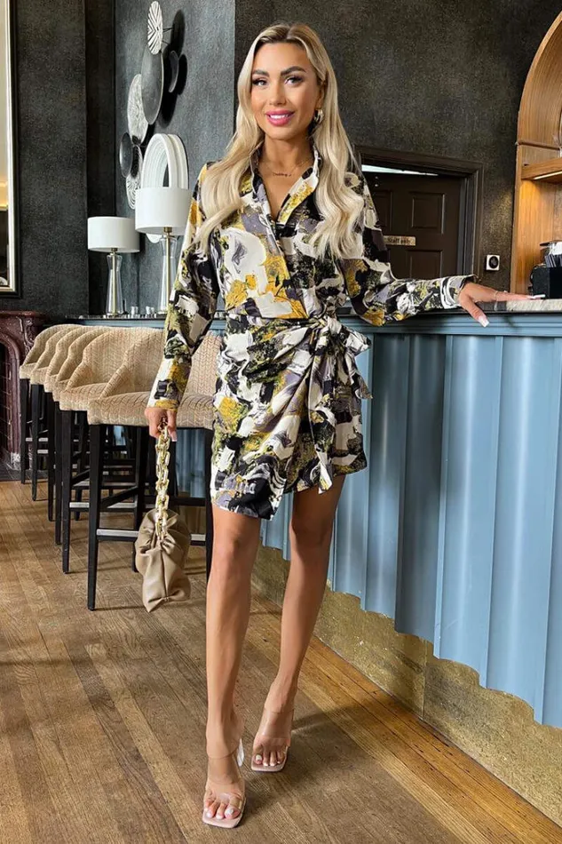 AX Paris Multi Printed Wrap Mini Shirt Dress Women Dresses